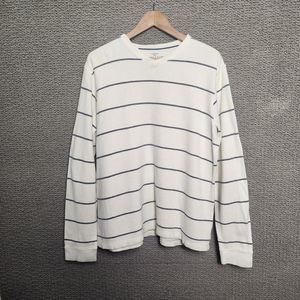 Faded Glory Men's White Sweatshirt Black Stripes 100% Cotton V-Neck Size: L